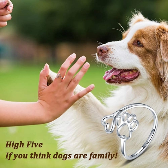 Pet paw print heart 925 sterling silver ring - Picture 2 of 4